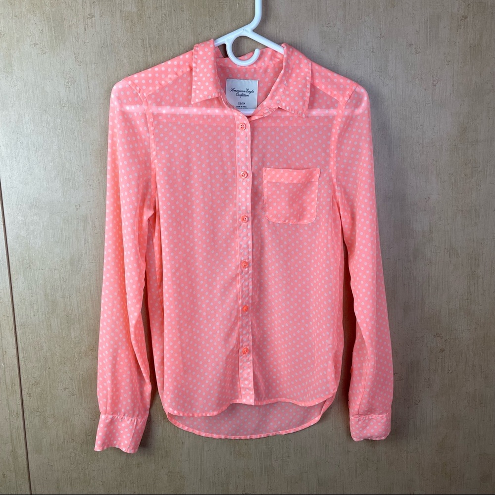 American Eagle Outfitters Bright Orange Polka Dot Long Sleeve Top Size XS